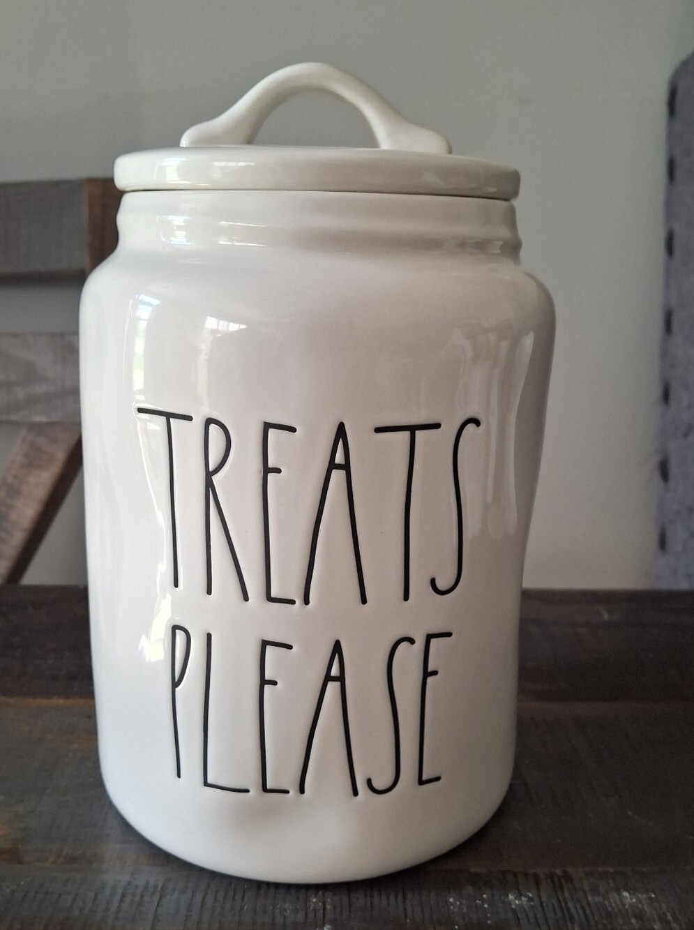 Rae Dunn Dimpled White Large Ceramic "TREATS PLEASE" Canister